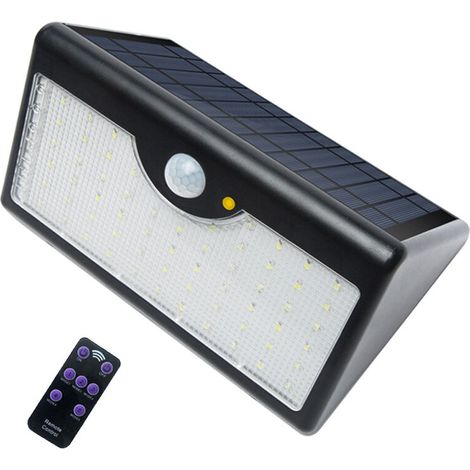 5 Modes Applique Solaire Exterieur Avec Télécommande, Super Lumineux 60 LED Sans Fil Détecteur De Mouvement Lampe De Sécurité 1300LM Imperméable à L'eau Pour Mur, Garage, (coque noir, lumière bl (1/5)