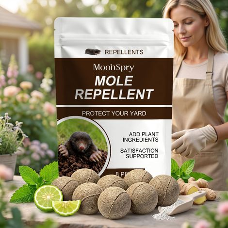 Mole repellent with a mild, non-irritating scent that repels and interferes with moles' digging and burrowing behaviors -- 8 pieces, net bag 1 -- BIEMMEDUE (1/5)