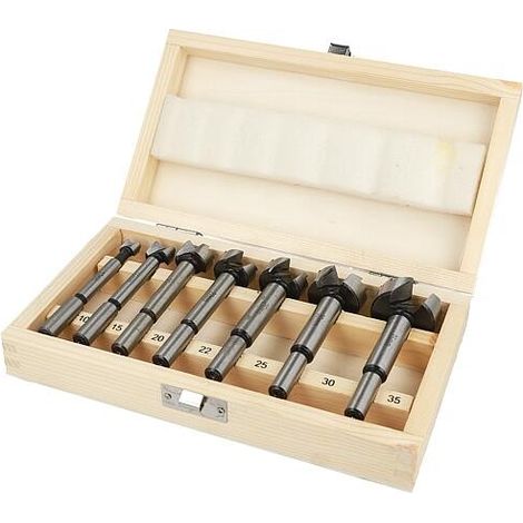 Jeu de forets HELLER 7 pièces Ø 10/15/20/22/25/30/35 mm, avec coffret bois (1/2)