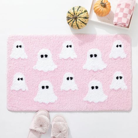 Tapis antidérapant de salle de bain fantôme d'Halloween rose, décoration de maison mignonne-6090 cm (1/5)