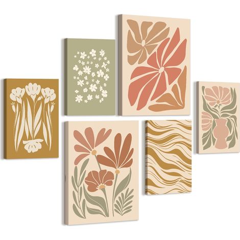 6 Pièces Boho Vintage Floral Tableau Decoration Murale Encadré (1/5)