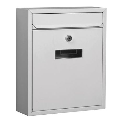 Perel Boite aux lettres murale Ibiza pour exterieur blanche avec plaque nominative et serrure, boite aux lettres compacte en metal avec 2 cles et accessoires de montage (1/7)