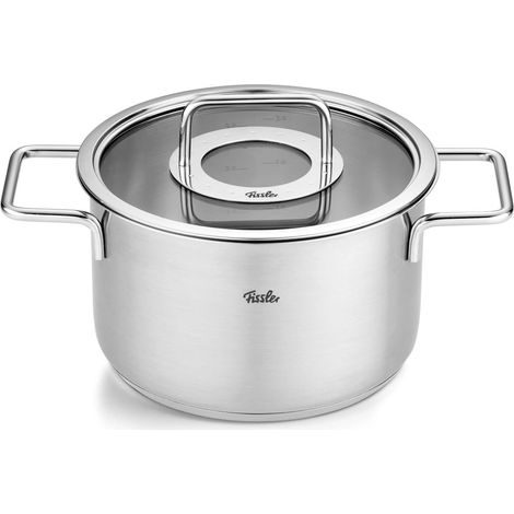 Faitout En Acier Inoxydable (20 cm, 3,6 l) Avec Couvercle En Verre Et Graduation Intérieure, Compatible Induction, Argenté (1/5)