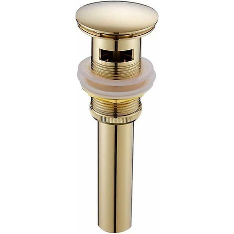 Bouchon de vidange rétro moderne à clapet clic-clac avec trop-plein, robinet de vidange universel en laiton doré, siphon de lavabo avec orifice de trop-plein poli - avec (1/4)