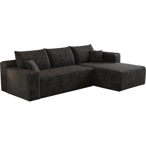 Divano angolare a L 241 cm in tessuto nero con imbottitura in schiuma, senza montaggio MODENUIT (1/5)