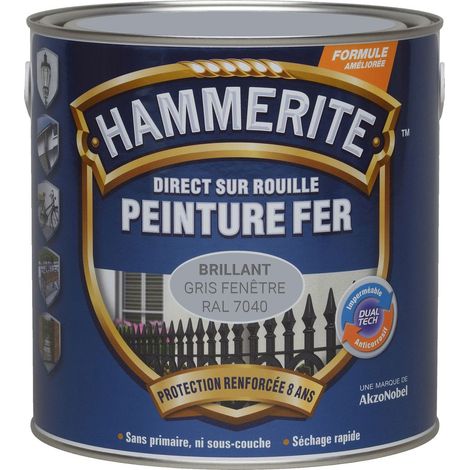 Peinture Direct Sur Rouille Laqué - Gris Fenêtre RAL 7040 - 0,75 L - Hammerite