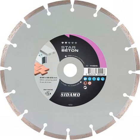 Sidamo – Disque diamant pour meuleuse 11130010 – D. 230 mm – Alésage 22,23 mm – Tronçonnage béton armé – Vitesse max 8350 Tr/min (1/2)