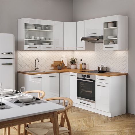 Cucina angolare completa Fame-Line, Bianco, 160 x 60 cm senza piano di lavoro, Vicco (1/5)