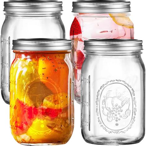 Lot de 4 bocaux de conservation en verre transparent de 473 ml (16 oz) avec couvercles hermétiques - Boîtes transparentes pour la cuisine, le miel, la confiture et les aliments secs (1/5)