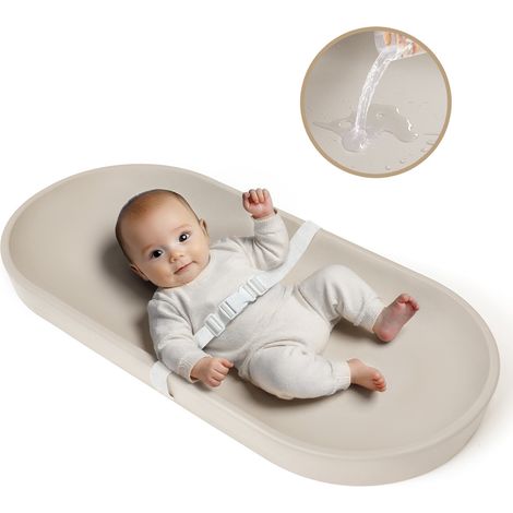 Matelas à langer pour bébé, en polyuréthane, lavable, avec sangle de sécurité, antidérapant, pour table à langer, couleur avoine. (1/5)