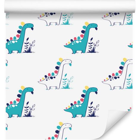Carta da parati con dinosauri, piante e foglie per soggiorno e camera da letto, 50x1000 cm (1/5)
