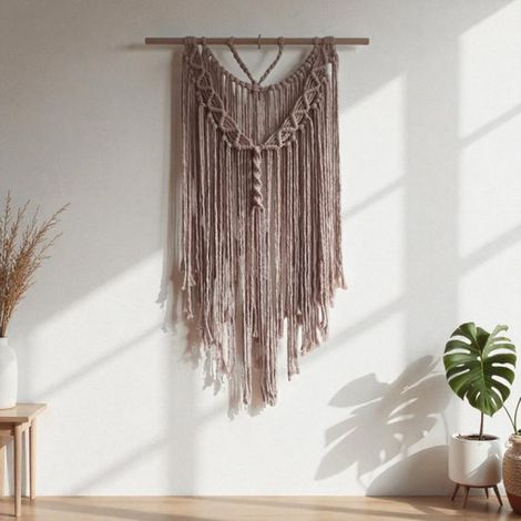 Décoration murale en macramé – Noué à la main, style bohème, beige – 50 x 75 cm – Décoration murale style Ibiza – Cadeau original – Pendaison de crémaillère, Fête des mères, Anniversaire (1/2)