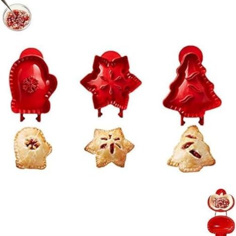 Juego de moldes navideños para hornear: moldes individuales para mini tartaletas con formas de copo de nieve, guante y árbol de Navidad.