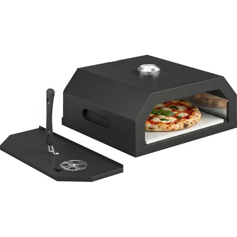 Four à pizza - Outsunny - avec Pierre en Cordiérite et Thermomètre, Ventilation Réglable, Poignée Isolée - 53 x 40 x 18,5 cm - noir