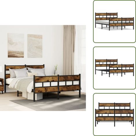 The Living Store Giroletto senza Materaso in Metallo Rovere Fumo 160x200 cm - Letto con testiera