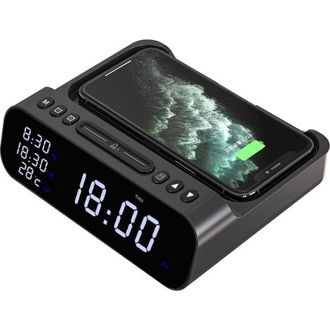 Horloge numérique de bureau, affichage numérique, chargeur sans fil, réveil, charge sans fil (1/4)