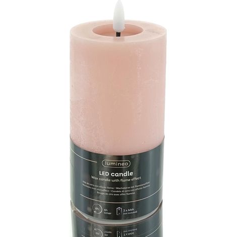 Lumineo LED Wachskerze Pink hellrosa Ø 7 cm Höhe 15 cm - warmweiß (1/4)