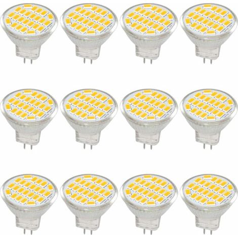 Ampoule LED MR11 GU4, DC/AC 10-30V, 3W, équivalent à une ampoule halogène de 30W, 400 lumens, blanc chaud 3000K, remplacement LED (paquet de 12) (1/5)