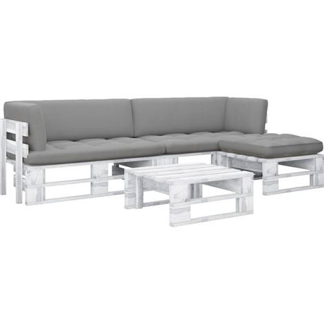 Salon de jardin palette 4 pcs et coussins Pin imprégné de blanc