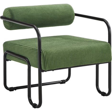 Sillón lounge moderno verde de terciopelo acanalado con estructura metálica negra 68,5×73×70,5 cm (1/5)