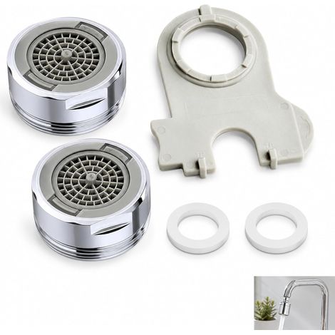 Lot de 2 Mousseur Robinet M24 en Laiton Chromé, Economiseur D'eau pour Robinet avec Filtre 7 Couches, Embouts Anti-Éclaboussures pour Cuisine Salle de Bain avec Clé et Joint (1/5)