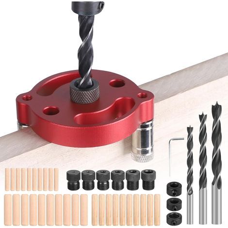 Gabarit de Percage Vertical, 2-10 mm Trous Locator Travail du Bois, Kit de Chevilles à Centrage Automatique, Guide de Percage Droit pour Perçage et Repérage du Centre, Rouge (1/5)