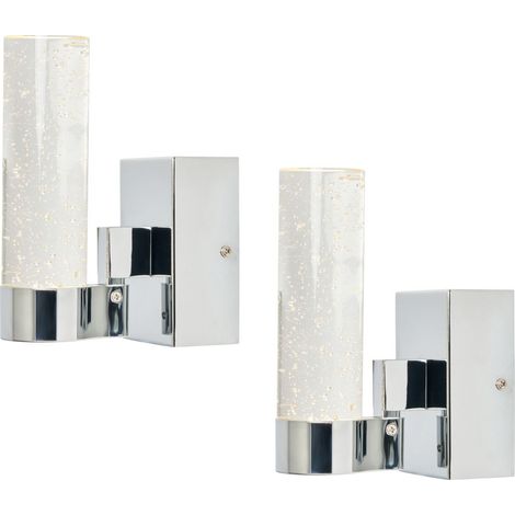Litecraft Pack of 2 Davina Bubble Injected Glass LED Chrome Bathroom Wall Light (1/5)
