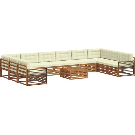 Sofa Sets 11 pcs Natural and Cream Solid Acacia Wood vidaXL (1/5)