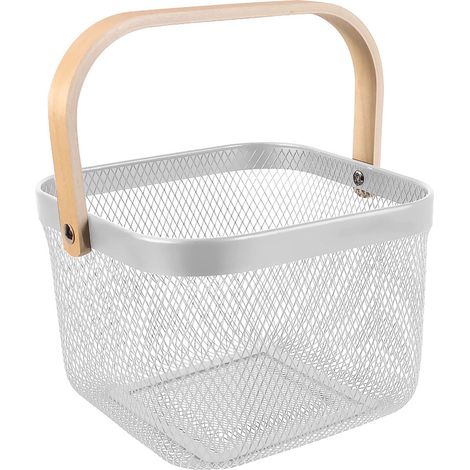 Panier De Rangement - Treillis Métallique - Poignée En Bois - Pour Fruits Et Légumes - Aération Optimale - Usage Intérieur - 1 Pièce (1/5)