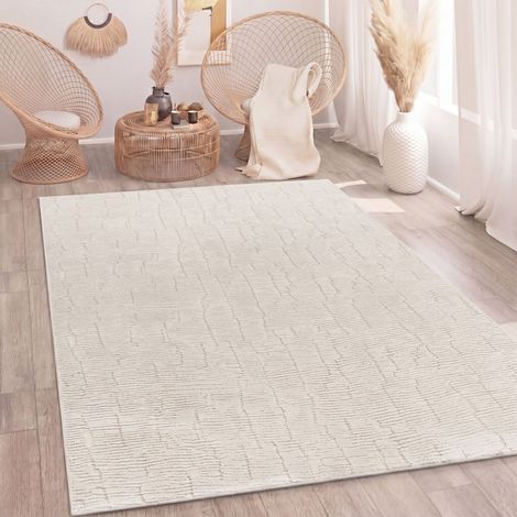 Paco Home Tappeto Soggiorno Pelo-Alto Scandinavo Boho 3D Soffice Lavabile Decorazion Crema 200x280 cm