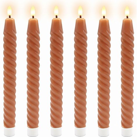 Relaxdays Candele LED a stelo, set 6, HxD: 25 x 2 cm, fiamma tremolente, cera vera, a spirale, senza fiamma, rosa antico
