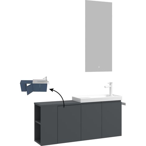 Waschtisch-Set mit Spiegel (2-teilig) "Ferla 110" – 40 x 22 x 45 cm – Anthrazit matt (1/3)
