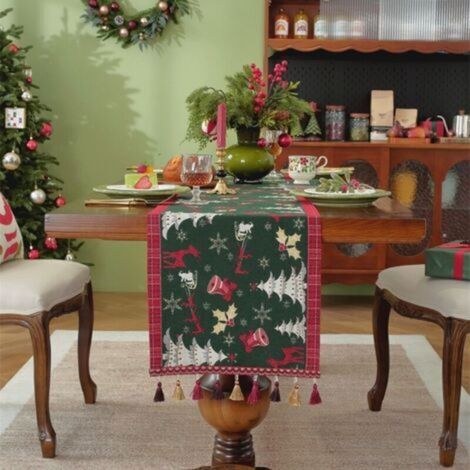 Christmas Table Runner Xmas Dining Table Linen Decoration with Tassels Cotton Blend Winter Holiday Decoration, (35 x 180) (1/5)