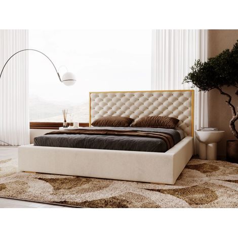 Lit rembourré avec rangement 120x200 velours beige Bonito (1/5)