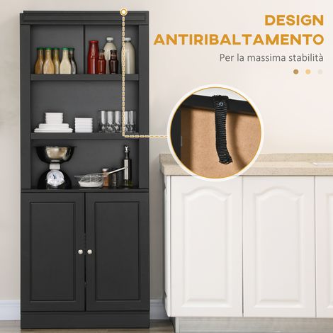 Étagère murale de cuisine en bois foncé, avec rangement ajustable et meuble 2 battants, idéale pour séjour et salon. (1/5)