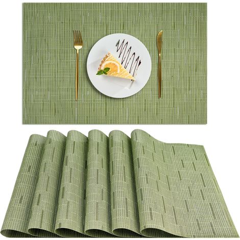 Juego de 6 manteles individuales de PVC lavables, antideslizantes y resistentes al calor, fáciles de limpiar y guardar, para cocina, comedor, restaurante, 30 x 45 cm (verde)