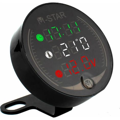 Kaelt - Voltmètre ATV Moto 4 en 1 + Horloge électronique + Thermomètre + Chronomètre Testeur de tension de température LED numérique, Noir (1/5)
