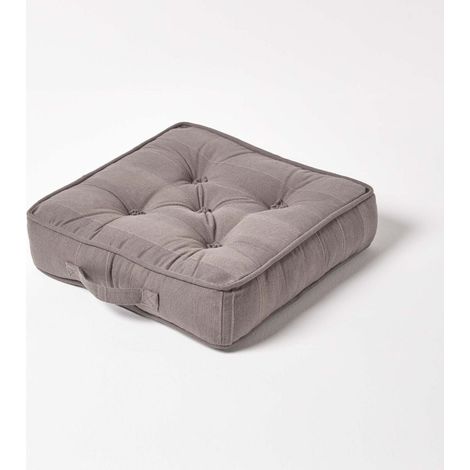HOMESCAPES Charcoal Grey Rajput Ribbed Cotton Floor Cushion
