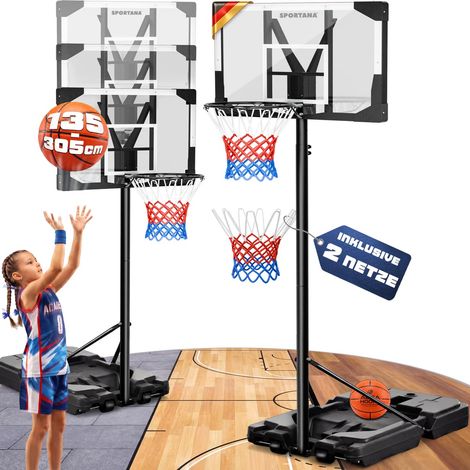 SPORTANA® Basketballkorb Outdoor höhenverstellbar 135 –305 cm stabil wetterfest mit Ständer 60 kg Sockel Rollen stoßdämpfender Ring Ø45 cm Hoop Kinder Erwachsene