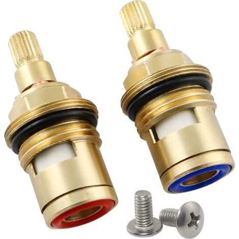 Lot de 2 tiges en laiton et céramique à 20 dents pour robinetterie de salle de bain et cuisine (1 x chaud et 1 x froid) (1/5)