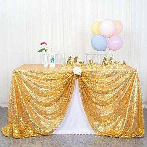Nappe à paillettes de 120 x 180 cm Doré brillant de table de mariage nappes à sequins Doré brillant Toile de fond à sequins Nappe Or brillant Nappe de Noël jetable