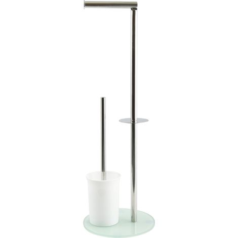 PIANTANA COLONNA ACCIAIO INOX PORTA SCOPINO BASE VETRO OVALE- Acciaio Inox Vetro Bianco- SPIRE- pezzi 1