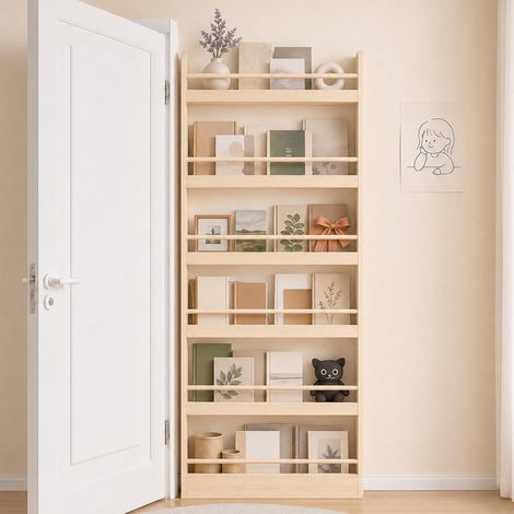 FIANAO – Bücherregal – Aufbewahrungsregal – 6-stöckig, schmal, 10 cm Tiefe – für schmale Räume, hinter Türen, Wohnzimmer & Schlafzimmer – Maße: 80 × 10 × 174 cm – Gelb (1/5)