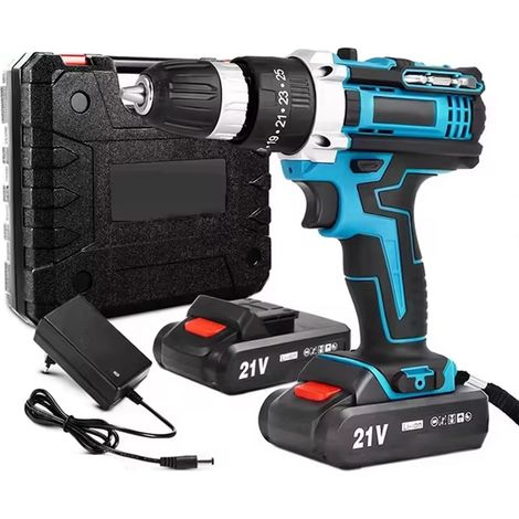 Tournevis perceuse sans fil 21V 32 N·m – perceuse à percussion électrique 1600 RPM, outil de bricolage portable avec 2 batteries (1/5)