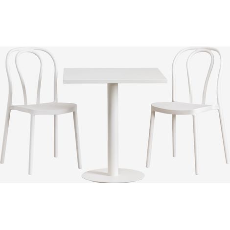 L´ensemble avec une Table Carrée (70x70 cm) et 2 Chaises de Jardin Mizzi SKLUM Blanc Gardenia