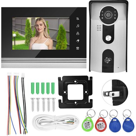 Sonnette vidéo couleur avec écran LCD tactile 7 pouces, système d'interphone d'entrée, prise américaine 100-240V (1/5)