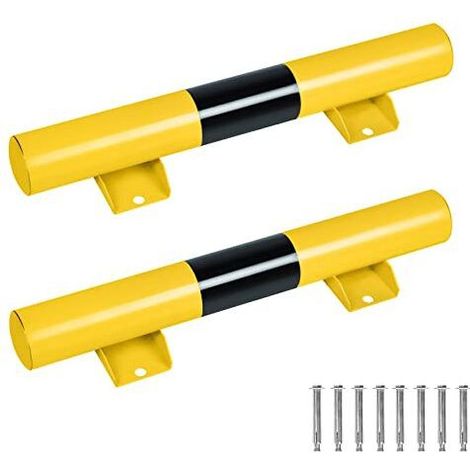 Radstopper-Set mit 2 Metall-Parkstoppern 60 x 13 x 9 cm inklusive Dübeln, Schwarz und Gelb (1/5)