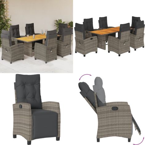 7-tlg. Garten-Essgruppe mit Kissen Grau Poly Rattan - Gartenstuhl - Gartentisch (1/5)