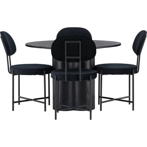 Olivia Essgruppe Esstisch schwarz 4 Stühle Velours schwarz. (1/4)