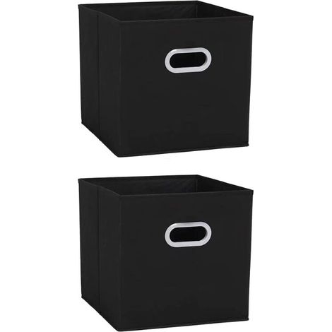 Lot de 2 Boîte de Rangement Lavable Pliable Cube de Rangement en Tissu Ouvert avec Poignée pour Armoire Bibliothèque Etagères Placard Bureau Livres Vêtement Jouets Lego CD Peluche Etc - Noir (1/5)